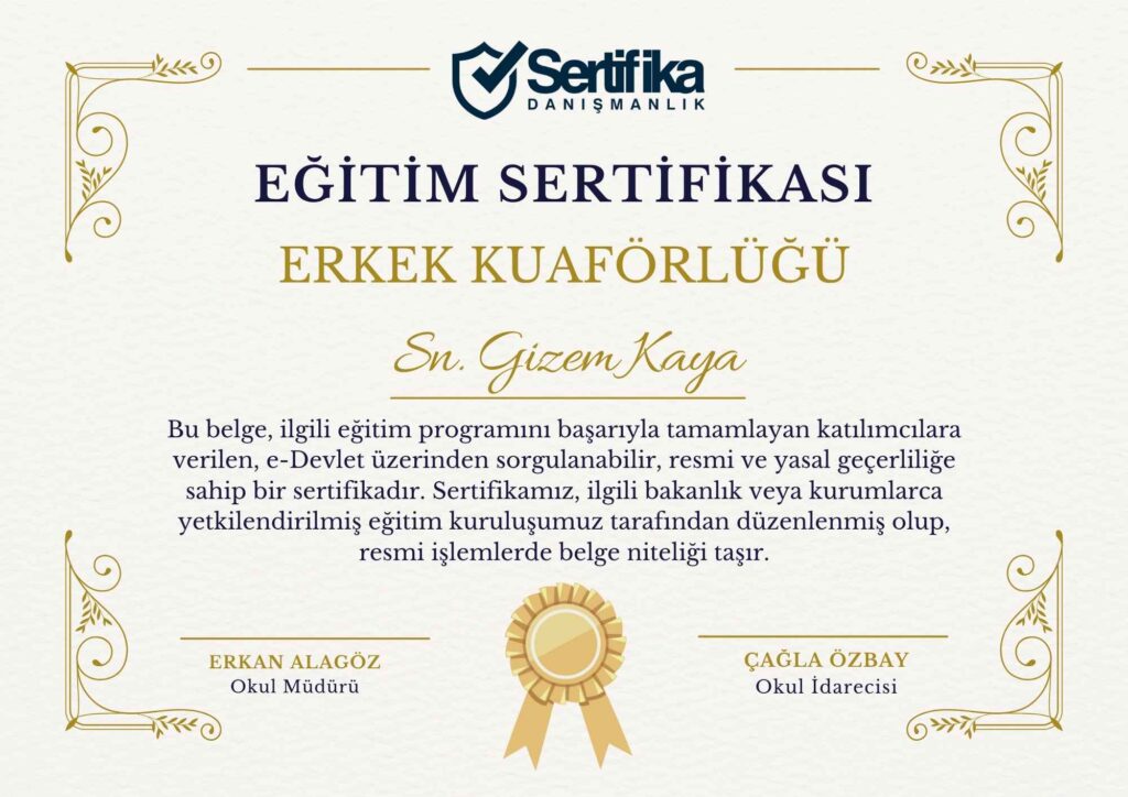 ERKEK KUAFÖRLÜĞÜ USTALIK & KALFALIK BELGESİ